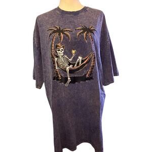 Skeleton Beach Vibes Oversized Graphic Tee, Palm Tree Hammock, Unisex Size 2XL